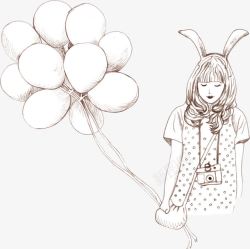 手绘素描拿着气球的女孩素材