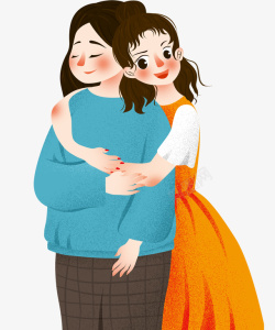 可爱场景手绘可爱插图母亲节拥抱妈妈的女高清图片