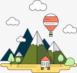 卡通房子卡通山峰下的房子和热气球高清图片