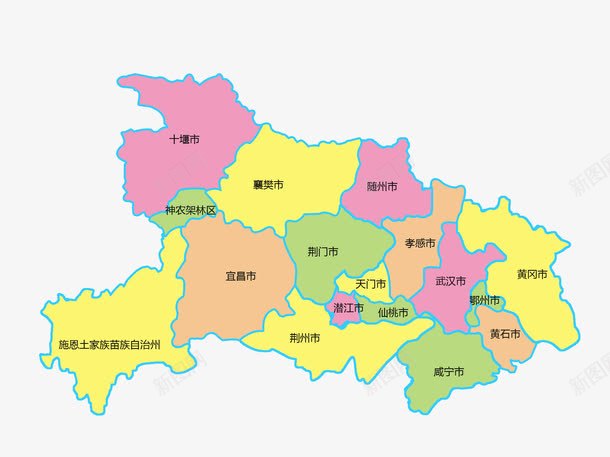 湖北地图png免抠素材_新图网 https://ixintu.com 卡通 彩色 手绘 湖北地图