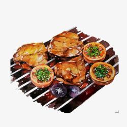 葱花肉烤肉大餐手绘画片高清图片
