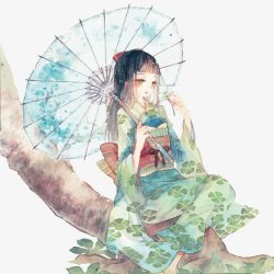 日式少女水彩手绘和服少女高清图片