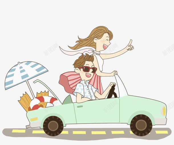开车的男人png免抠素材_新图网 https://ixintu.com 卡通 小汽车 情侣 手绘 旅行的 绿色的 高兴地