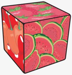 彩色水果立体方形素材