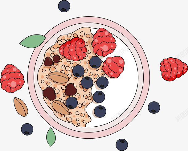 水果麦片装饰矢量图ai免抠素材_新图网 https://ixintu.com 卡通有趣 彩色底纹 手绘食物 水果麦片 矢量图案 设计图 矢量图