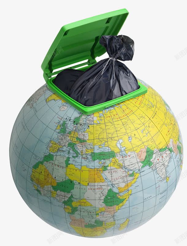 创意环保地球仪垃圾桶png免抠素材_新图网 https://ixintu.com 世界地图 地球仪 垃圾回收 垃圾桶 环保团队 绿色 资源缺乏 透明塑料袋