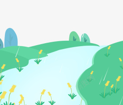 卡通小河绿色风景谷雨装饰高清图片