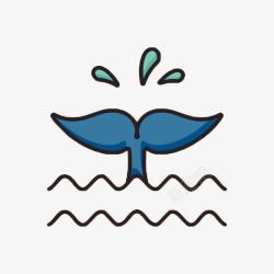 扁平化生物logo手绘扁平波浪鲸鱼高清图片