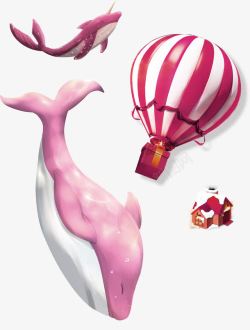小鲸鱼图案红色卡通热气球鲸鱼装饰图案高清图片