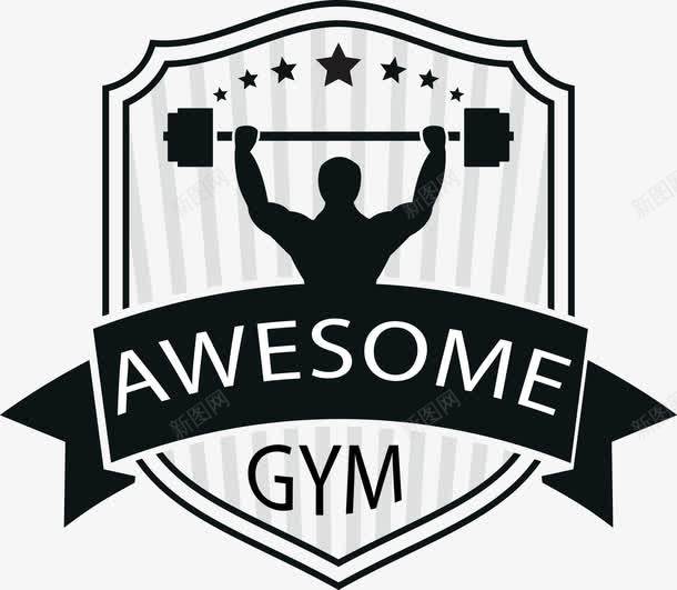 俱乐部标志图标png_新图网 https://ixintu.com 健身 健身房Logo 彩带 盾牌 肌肉 运动