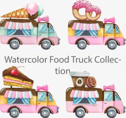 水彩棉花糖车手绘4个甜品外卖车矢量图高清图片