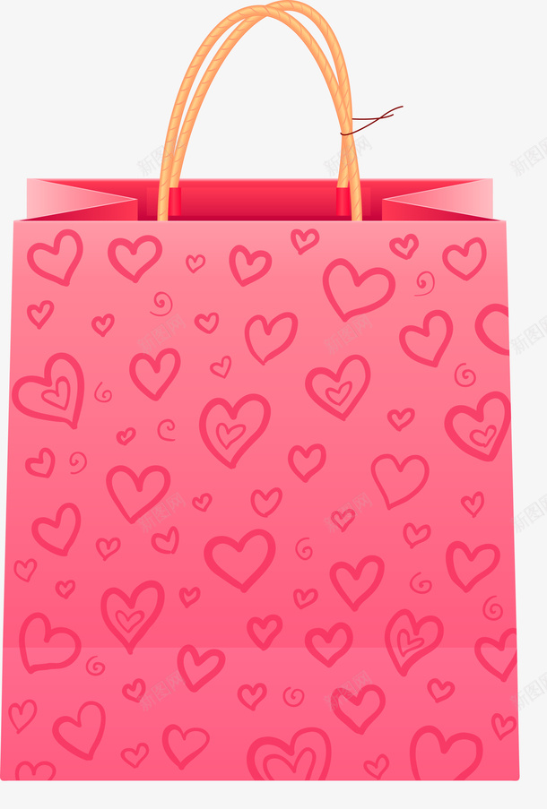 粉色爱心礼袋png免抠素材_新图网 https://ixintu.com 免抠PNG 爱心 礼袋 粉色 袋子 装饰图案