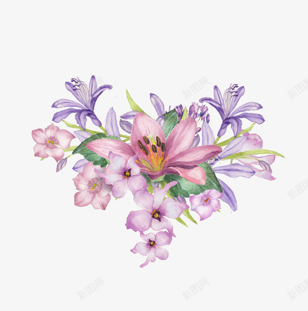 手绘花簇png免抠素材_新图网 https://ixintu.com 唯美 心形花束 春天 植物花卉 紫色花朵 花 花朵 花簇