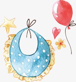 蓝色围裙水彩水墨卡通婴儿用品围裙气球素高清图片