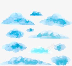 水蓝色云彩水彩浮云水彩手绘云彩高清图片
