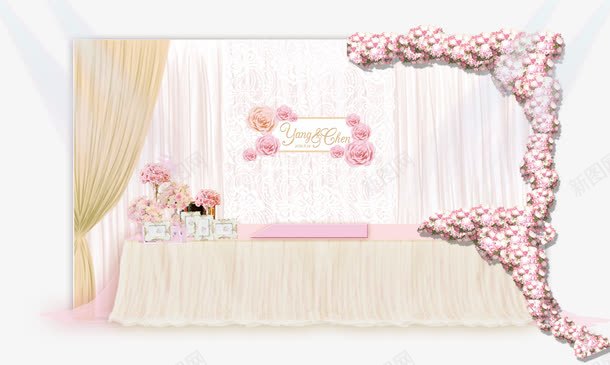 粉色签到处png免抠素材_新图网 https://ixintu.com 婚礼 桌子 签到处 花朵
