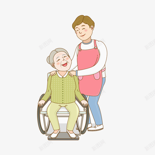 开心的奶奶png免抠素材_新图网 https://ixintu.com 卡通人物 围裙 手绘 护工 照顾 老奶奶 老妈妈 老婆婆卡通 老年人 老母亲 轮椅