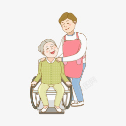 护工轮椅开心的奶奶高清图片