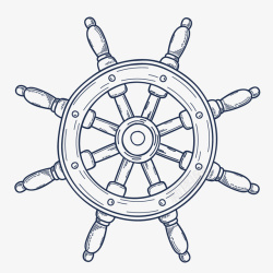 轮船掌舵线描复古航海方向盘高清图片