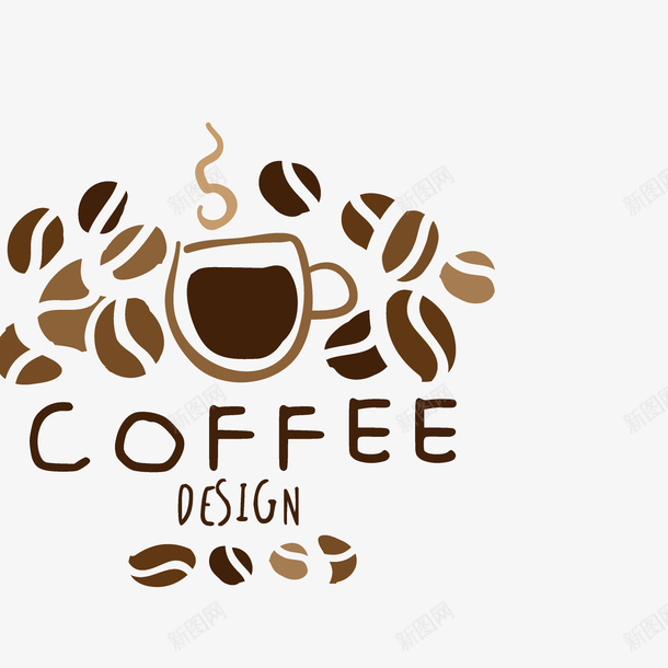 棕色彩绘的卡通标志png免抠素材_新图网 https://ixintu.com 卡通手绘 咖啡标志 手绘咖啡豆 棕色标志 英文字母 装饰图