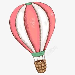 手绘粉色白色条纹热气球素材
