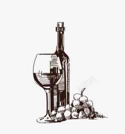 线稿红酒瓶手绘红酒高清图片