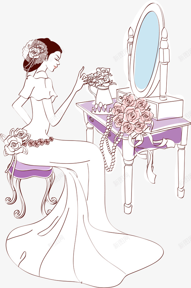 正在化妆的美丽新娘png免抠素材_新图网 https://ixintu.com 婚礼 正在化妆的新娘 粉色花朵 结婚 美丽新娘 蓝色镜片
