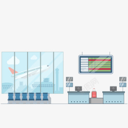 机场等候室卡通矢量机场候机大厅手绘图高清图片