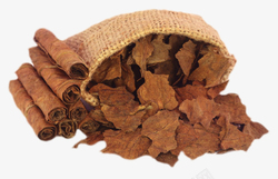 麻袋可可豆麻袋里的碎干烟叶和香烟实物高清图片