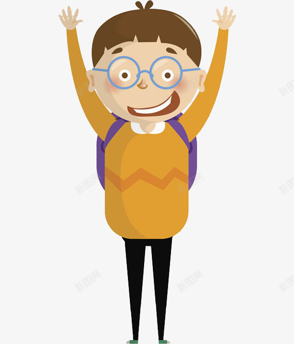 高举双手的男孩png免抠素材_新图网 https://ixintu.com 书包 卡通 学生 手绘 高举双手 高兴地 黄色