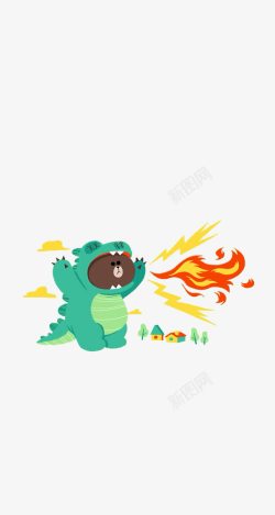 卡通外套扁平化喷火的小熊高清图片