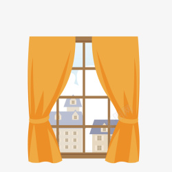 动画里面的小巧房屋卡通手绘黄色的窗帘高清图片