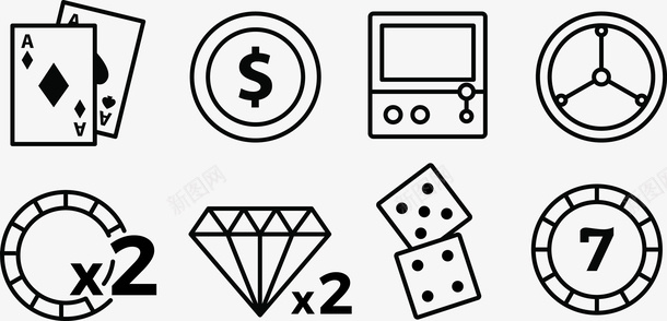 赌博工具图标png_新图网 https://ixintu.com 圆形 彩色游戏机 扑克牌 数字 游戏机 砖石 筛子 金币