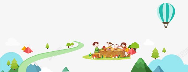 卡通背景png免抠素材_新图网 https://ixintu.com 儿童 卡通背景素材 山 树 气球 路