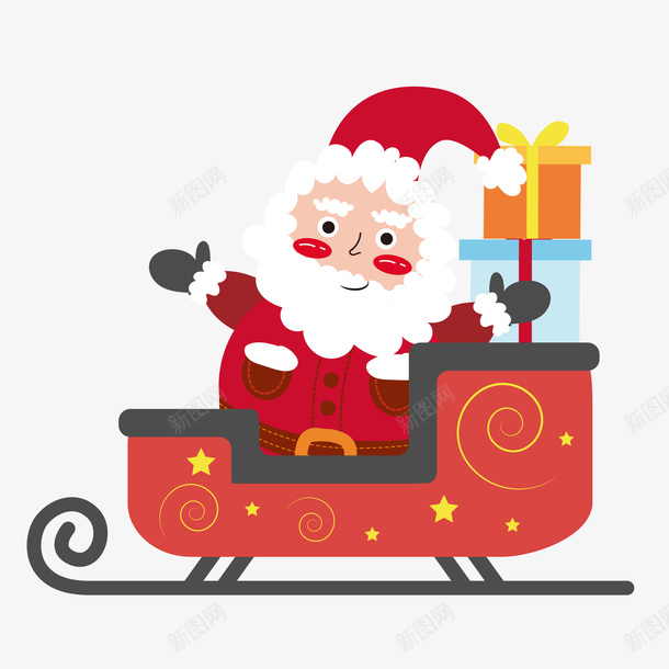 卡通可爱圣诞老人礼物雪橇冬天下雪元素矢量图ai免抠素材_新图网 https://ixintu.com 卡通 可爱 圣诞老人 圣诞节老公公 矢量图 礼物 雪橇