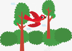 春天树林红色的鸟矢量图素材