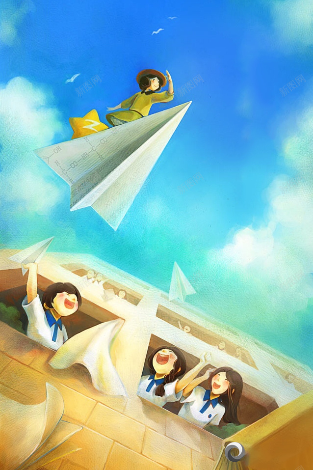 毕业季H5背景jpg设计背景_新图网 https://ixintu.com H5 H5背景 h5 卡通 彩色 手绘 毕业季 童趣 纸飞机