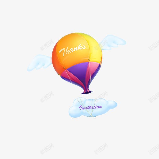 卡通热气球png免抠素材_新图网 https://ixintu.com 卡通 手绘 橙色 漂浮元素 热气球 白云