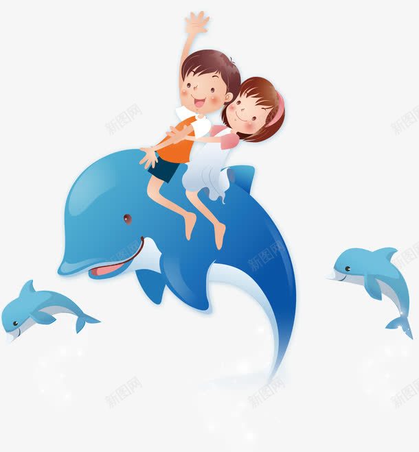 海洋馆海豚png免抠素材_新图网 https://ixintu.com 卡通海豚 水族馆 海底世界 海洋馆 海豚 海豚表演 骑海豚的小孩