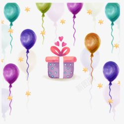 水气球水彩绘生日礼盒和气球高清图片