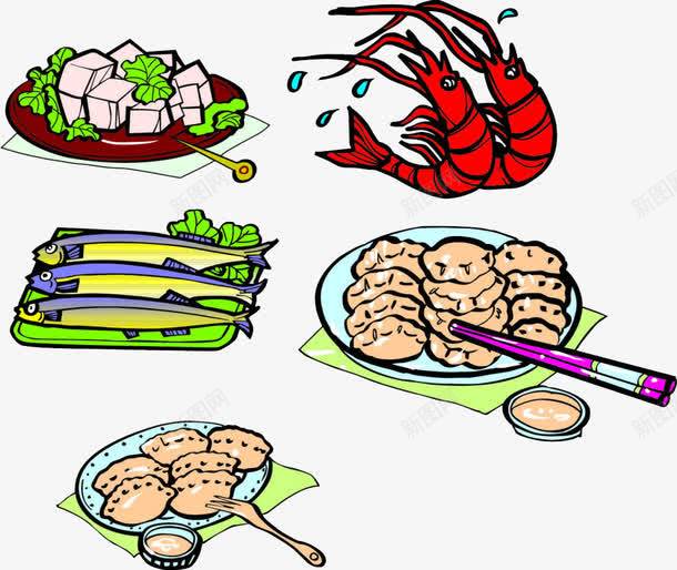 美食png免抠素材_新图网 https://ixintu.com 卡通 手绘 水饺 虾 豆腐 饺子 鱼