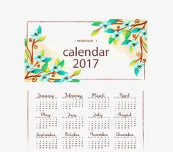 台历手绘设计绿色梅花水彩新年日历高清图片