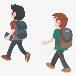 手绘蜗牛背书包两个上学的男孩卡通矢量图高清图片