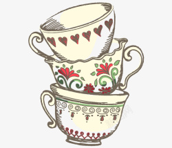 红色茶具卡通手绘杯子装饰高清图片