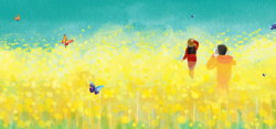 水彩画小油菜油菜花开彩色手绘banner高清图片