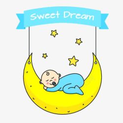 进入梦乡在月亮上睡觉的宝宝高清图片