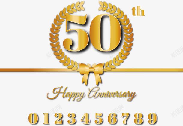 金色50周年纪念卡png免抠素材_新图网 https://ixintu.com 50周年 丝带 卡片 周年纪念 数字 艺术字 蝴蝶结 金属 麦穗