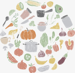 瓜果食材圆形手绘的瓜果蔬菜高清图片