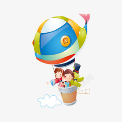 放飞气球卡通乘坐热气球的儿童高清图片