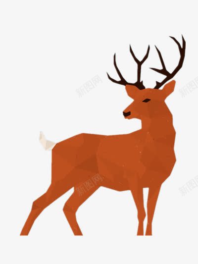 棕色几何小鹿png免抠素材_新图网 https://ixintu.com 几何 动物 小麋鹿 扁平化 线条 鹿角